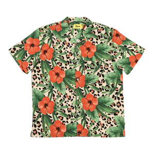 Cat Floral Leisure Stretch Buttonup – Green/ Cheetah