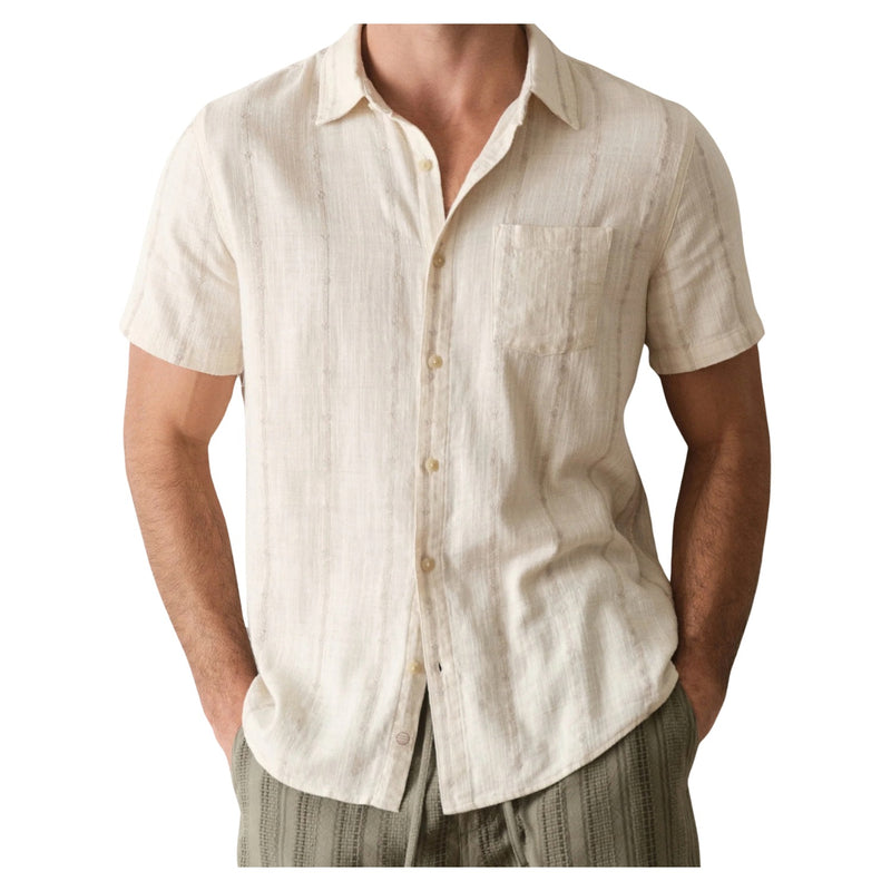 Classic Embroidered Stretch Selvage Shirt – Cream Embroidery