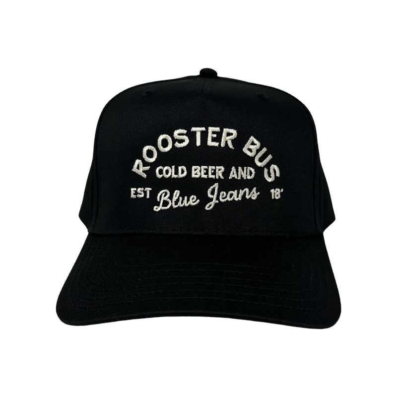 Cold Beer and Blue Jeans Rooster Bus Hat – Black
