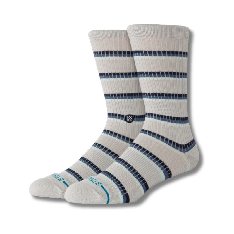 Cotton Crew Medium Cushion Socks – Ribbed Multi Stripe Grey