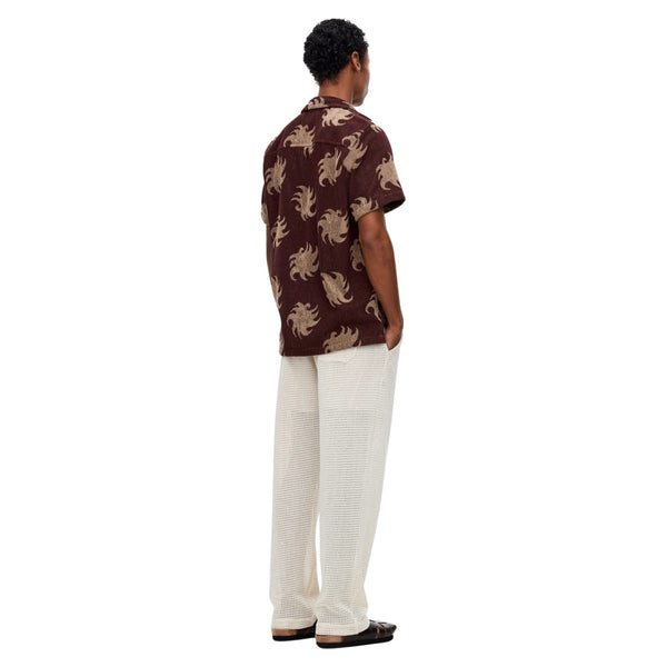 Back view of OAS Cuba Terry Shirt in Mocha Ember highlighting warm-toned paneling and cozy terry texture