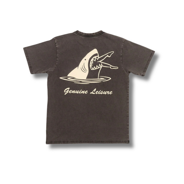 Back view of Duvin Shark Attack Leisure Tee in Black with a clean solid back and garment-dyed texture