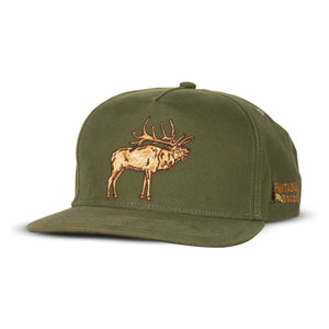 Side view of Sendero Elk Hat in green showing contrast mesh back, curved brim, and relaxed trucker-style fit