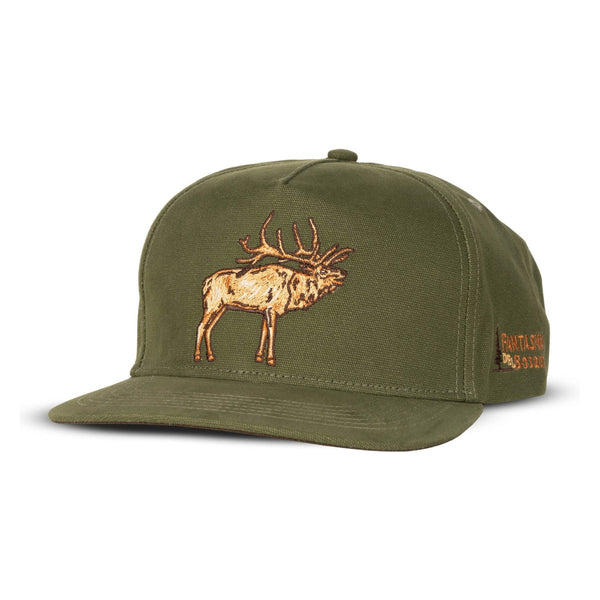 Side view of Sendero Elk Hat in green showing contrast mesh back, curved brim, and relaxed trucker-style fit