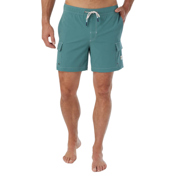 Front view of Fair Harbor Breaker Short in Seapine featuring an elastic drawstring waistband, tailored fit, and lightweight performance fabric