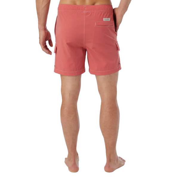 Back view of Fair Harbor Breaker Short in Washed Red with single back pocket and clean stitching details