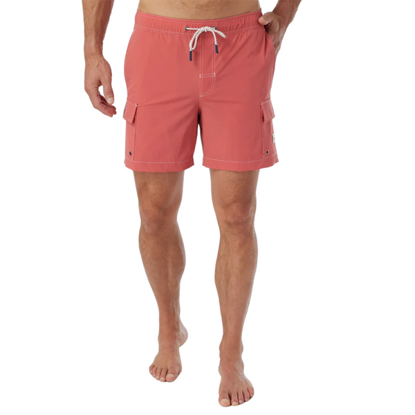 Front view of Fair Harbor Breaker Short in Washed Red featuring a tailored fit, elastic waistband with drawstring, and quick-dry fabric
