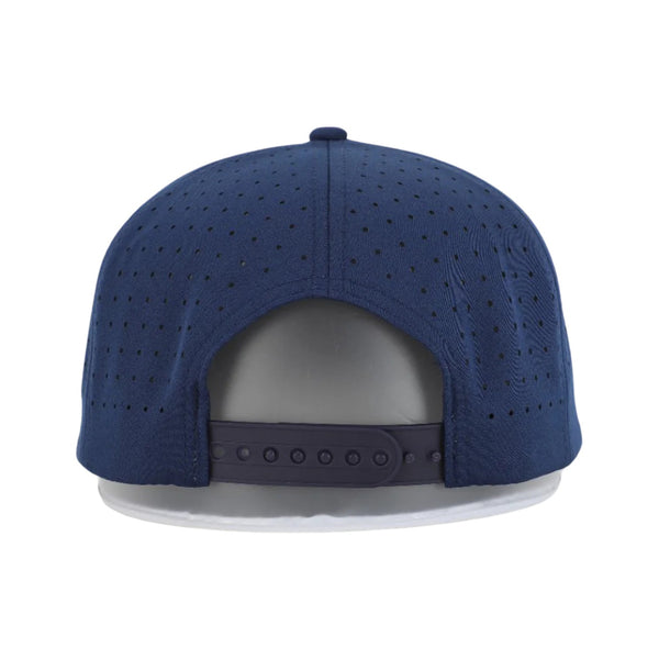 Back view of Waggle Feelin' Cocky Hat in Navy with adjustable snapback closure and ventilated mesh back for comfort