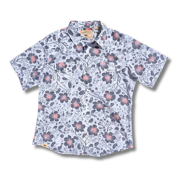 Folk Hibiscus Short Sleeve Shirt – White