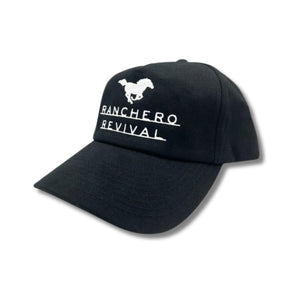 Side view of the black Ranchero Revival Gallop Hat showing curved brim and mesh back panel