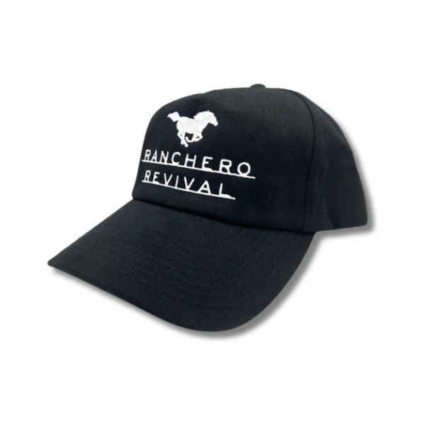 Side view of the black Ranchero Revival Gallop Hat showing curved brim and mesh back panel