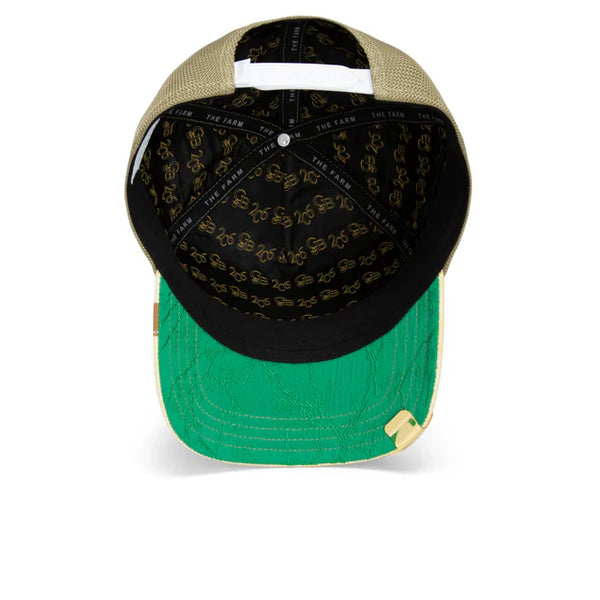 Flat lay of Goorin Bros. Facheun Hat showcasing embroidered front patch, flat visor, and structured front panel