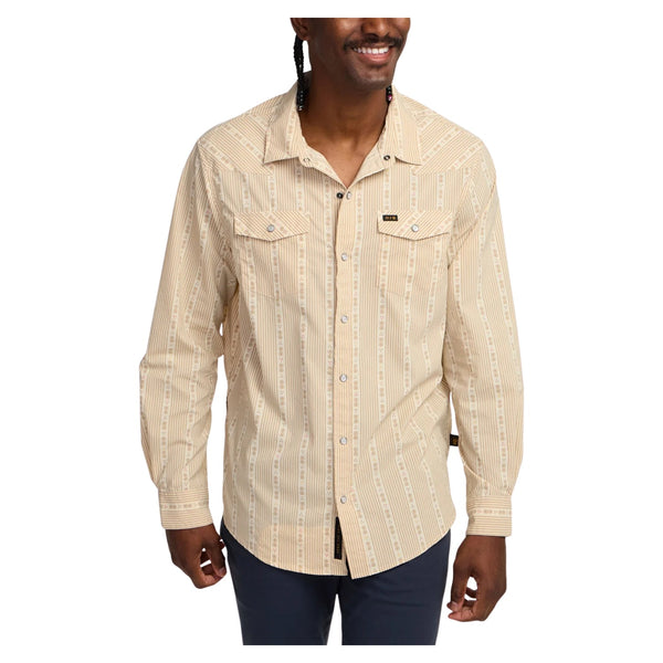H Bar B Tech Longsleeve – Mosquero Stripe: Brown Rice