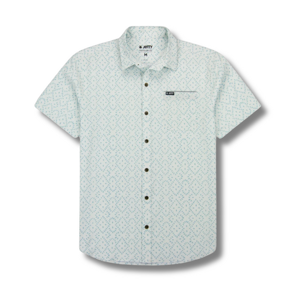 Front view of Jetty Garwood Shirt in Light Blue featuring button-up front, classic collar, and relaxed fit
