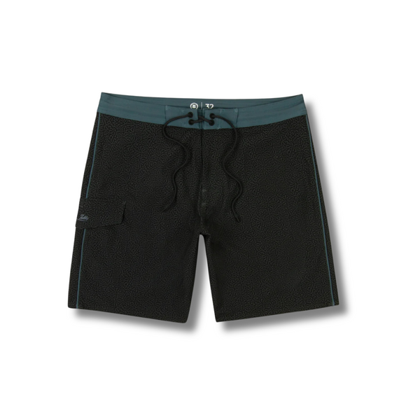 Front view of Jetty Holgate Boardshort in black featuring a lace-up waistband and clean, modern fit