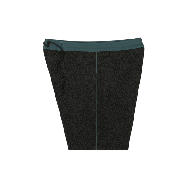 Side view of Jetty Holgate Boardshort in black showing knee-length cut and lightweight stretch fabric