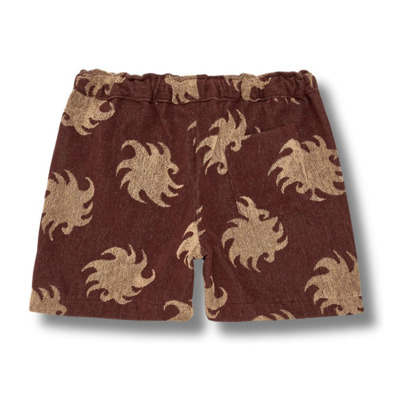 Back view of OAS Terry Shorts in Mocha Ember with a single back pocket and color-blocked terry construction