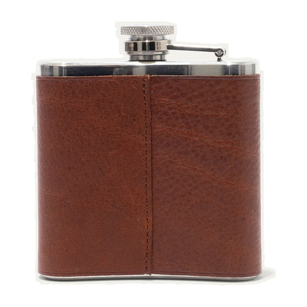 Leather & Stainless Steel Flask – Color: Cognac