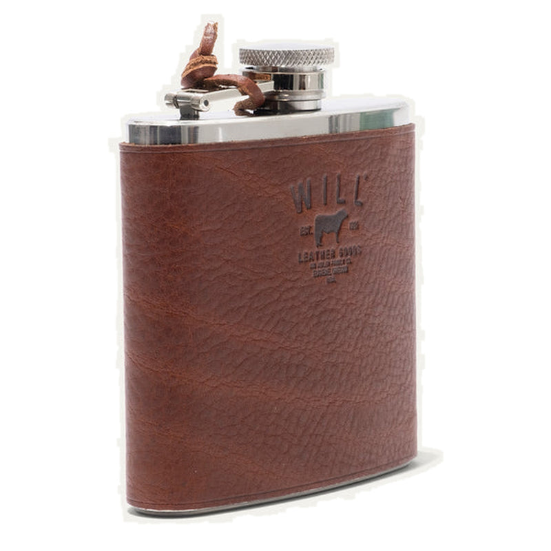 Leather & Stainless Steel Flask – Color: Cognac