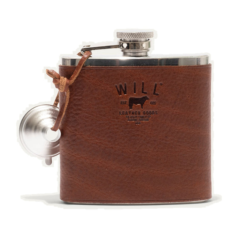 Leather & Stainless Steel Flask – Color: Cognac