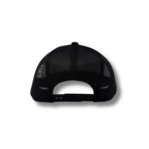 Back view of Local Stated BA Cactus Hat in Black/Black with adjustable snapback closure and tonal mesh back panels