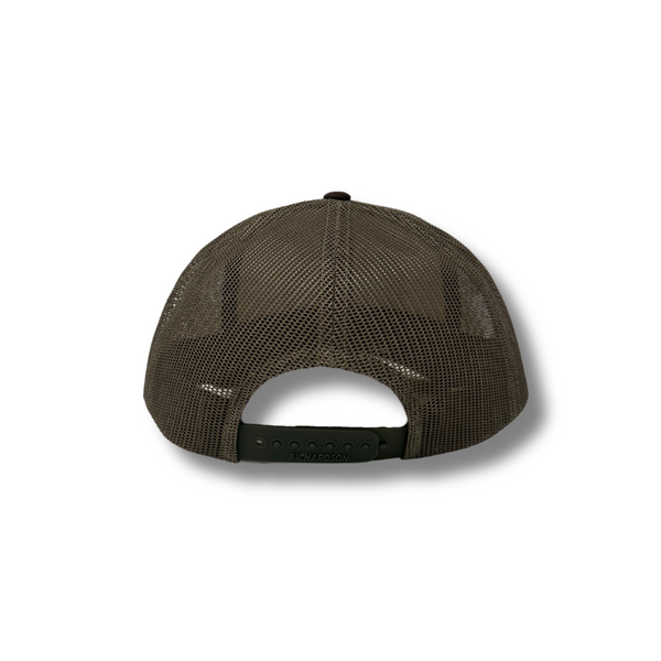 Back view of Local Stated Painted Desert Hat with adjustable snapback closure and green mesh panel for a custom fit and ventilation