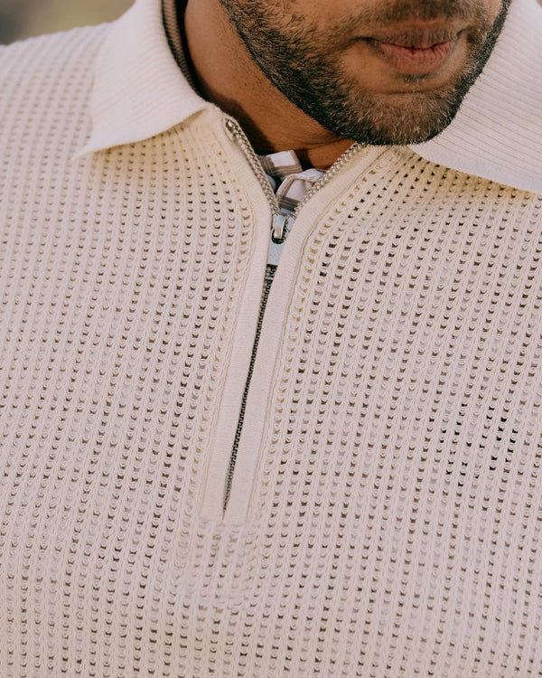 Loose Knit Quarter Zip Polo – Mineral