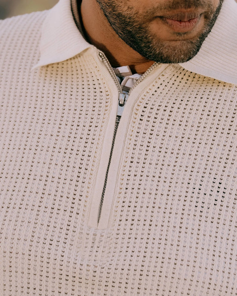 Loose Knit Quarter Zip Polo – Mineral