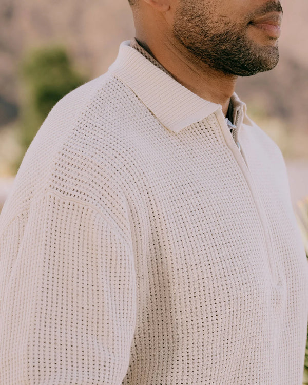 Loose Knit Quarter Zip Polo – Mineral