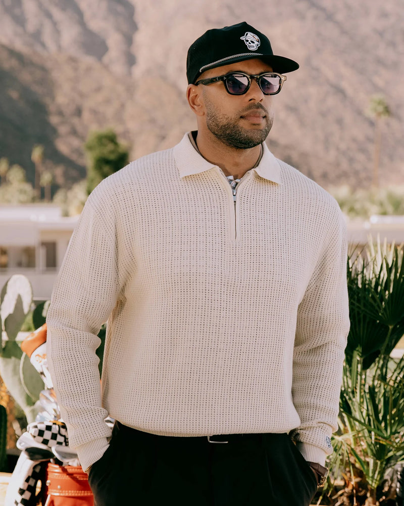 Loose Knit Quarter Zip Polo – Mineral