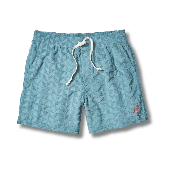 Flat lay of Marine Layer 6" Towel Terry Short in North Atlantic showcasing plush towel terry fabric, drawstring waistband, and casual styling