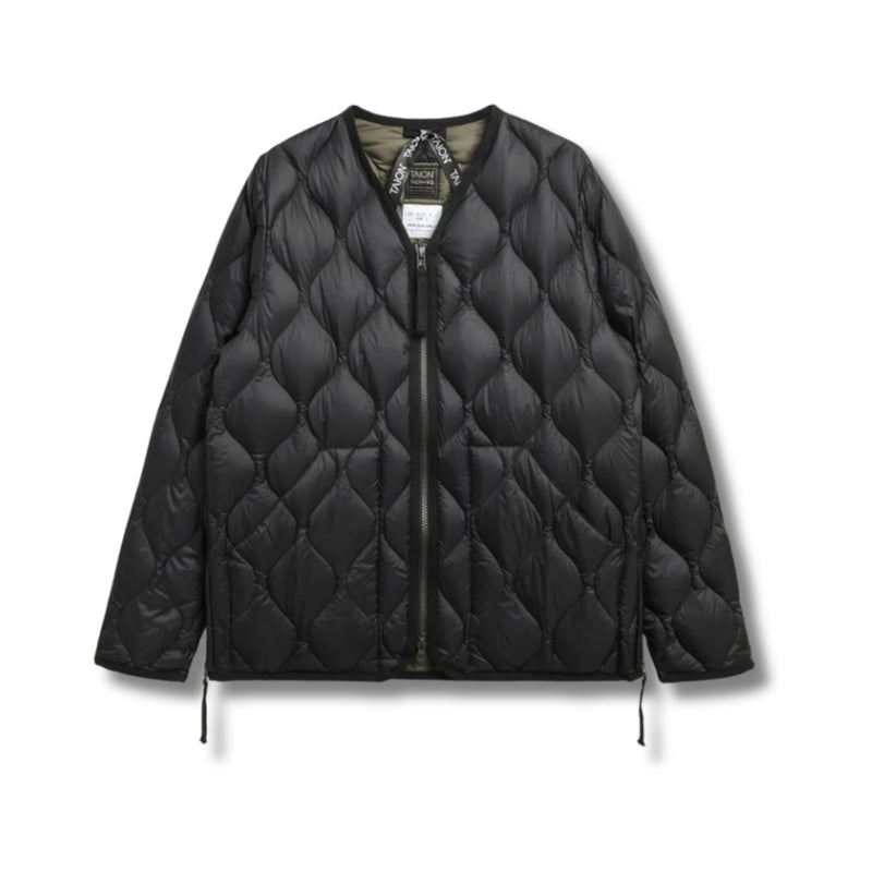 Military W-Zip V-Neck Down Jacket (Soft Shell) – Black