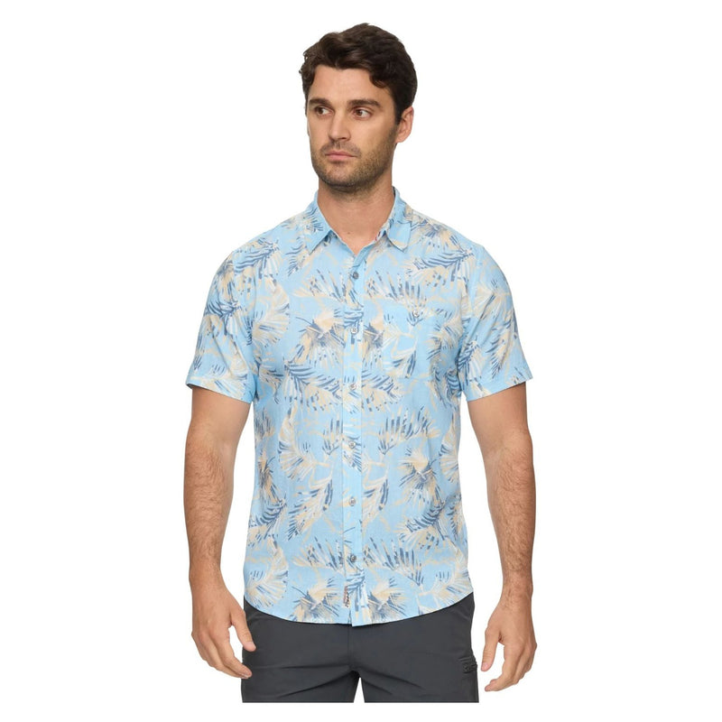 Munford SS Palm Print Shirt – Blue/Tan/White