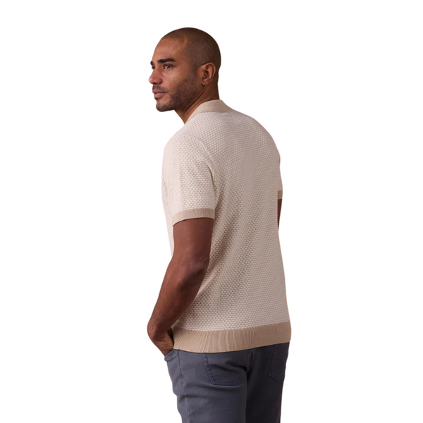 Back view of The Normal Brand Robles Button-Up in Ivory/Khaki with continued jacquard pattern and relaxed drape