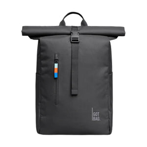 Front view of GOT BAG Roll Top Easy backpack in Shark, featuring minimalist design with roll-top closure and front logo patch