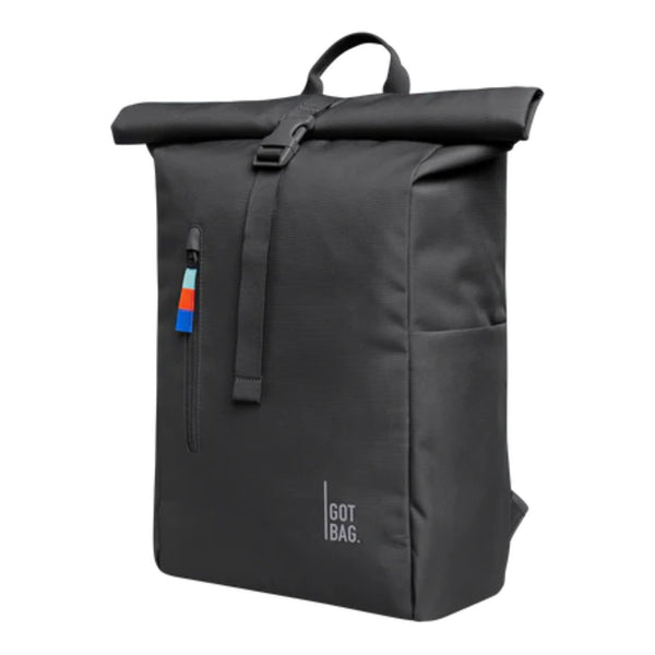 Side view of the GOT BAG Roll Top Easy in Shark showing slim profile and adjustable roll-top design