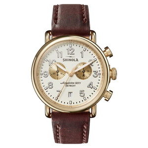 Runwell 2 Eye Chrono 41mm Cattail Brown Leather Strap - Rooster 