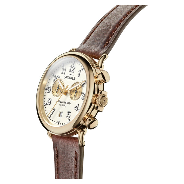 Runwell 2 Eye Chrono 41mm Cattail Brown Leather Strap - Rooster 