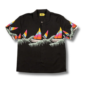 Front view of Duvin Sailing Button-Up in Black featuring a relaxed fit, lightweight fabric, and all-over nautical-inspired print