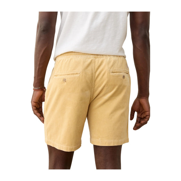Back view of Marine Layer 6" Corduroy Short in New Wheat with single back pocket and clean stitching