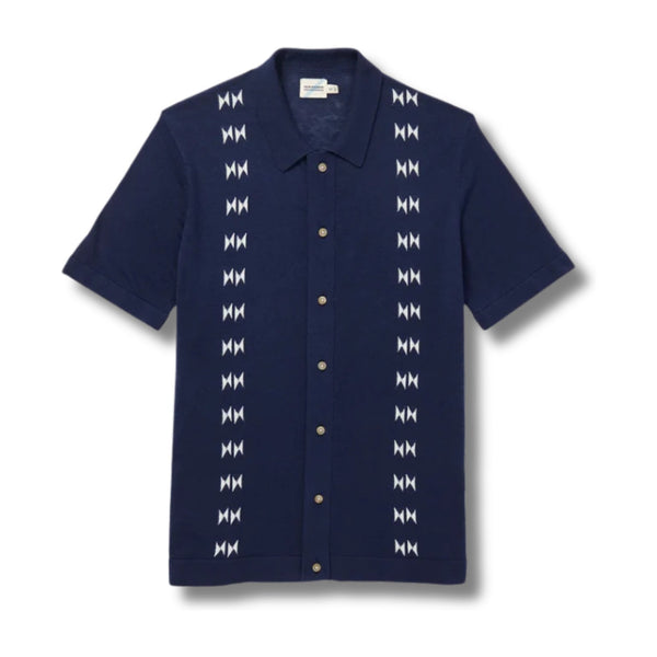 Seawool Sweater Shirt - White Lotus – Navy Shibori Stripe