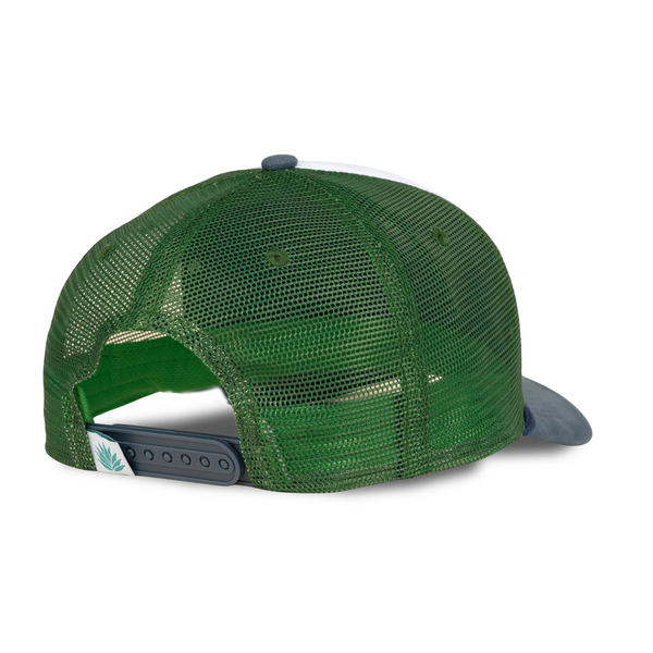 Back view of Sendero Easy Does It Hat in White and Green with adjustable snapback closure and breathable mesh for ventilation