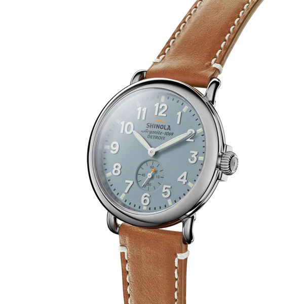 Runwell 41mm Brown Leather Strap Grey/Blue - Rooster 