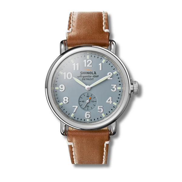 Runwell 41mm Brown Leather Strap Grey/Blue - Rooster 