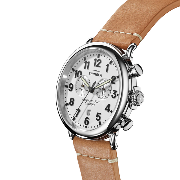 Runwell 2 Eye Chrono 47mm Tan Leather Strap - Rooster 