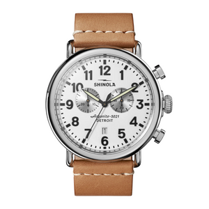 Runwell 2 Eye Chrono 47mm Tan Leather Strap - Rooster 