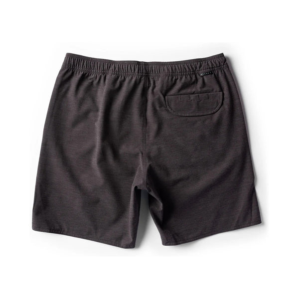 Back view of Vissla Solid Sets 17.5" Boardshort in Black with single rear patch pocket and clean, minimalist design