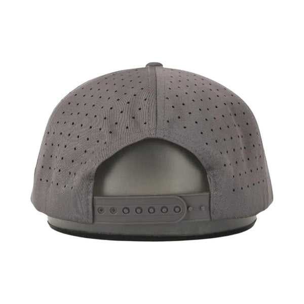 Back view of Waggle Sasquatch Hat in Grey with adjustable snapback closure and perforated back panels