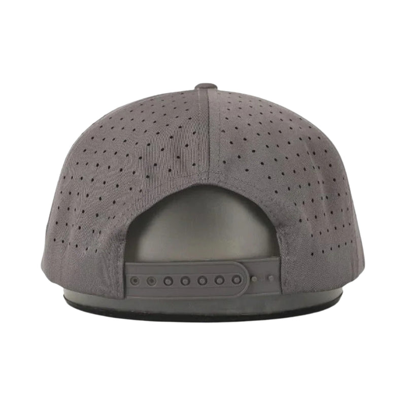 Back view of Waggle Sasquatch Hat in Grey with adjustable snapback closure and perforated back panels