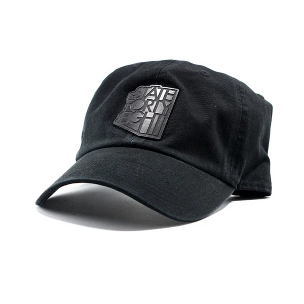 Side view of State Forty Eight Dad Hat Classic in Black & Black showing low-profile fit and curved brim in solid black